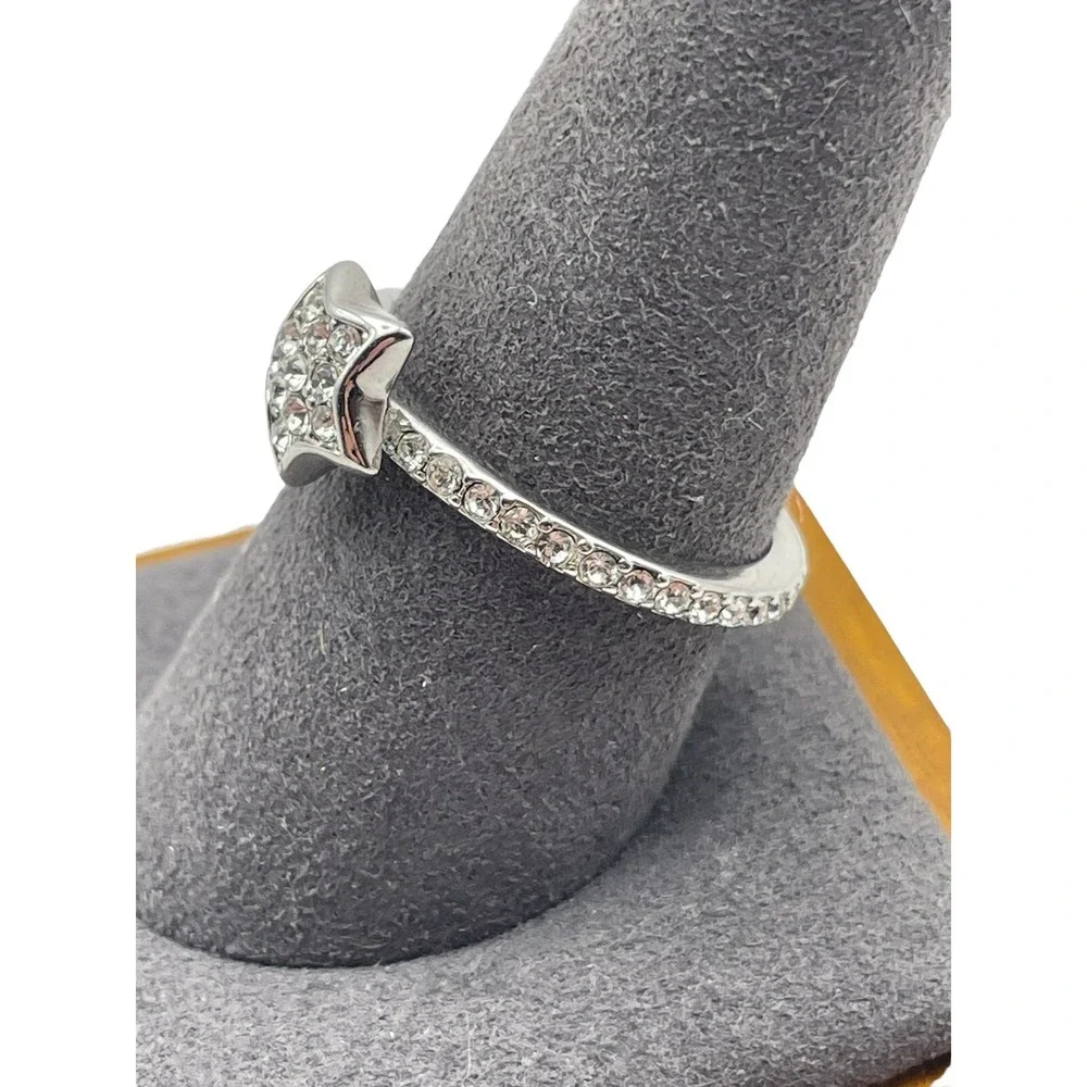 Star Ring Marked B China Silver‎ Tone Size 9 Icy Clear Rhinestones Astrology
